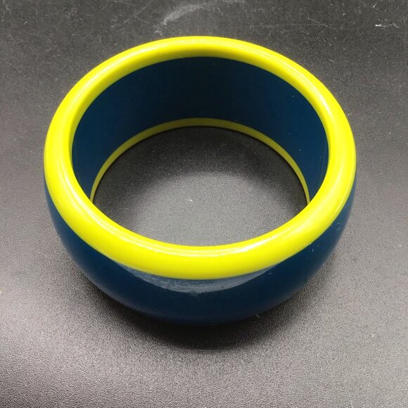Blue & Green Chunky Bangle Wide Plastic Funky Two Tone Bracelet - Picture 2 of 7